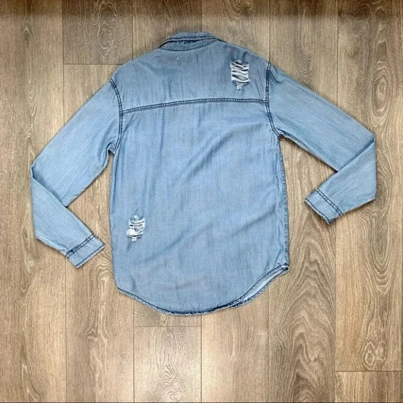 One Teaspoon Button Down Shirt Denim Jean Chambray Dallas Tencel Size XXS - Picture 15 of 16
